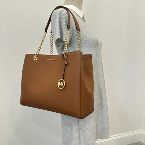 Michael Kors Large Susannah EW Tote Carryall Bag in Luggage Brown